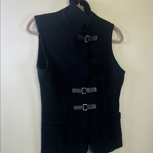 Walter Genuin Black Wool Vest with Leather Buckles